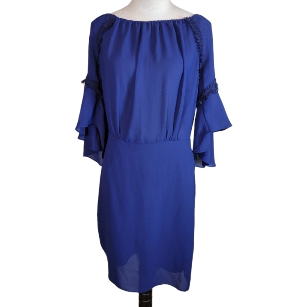 H by Halston Blue Fringe Detail Heritage Dress Size 10‎